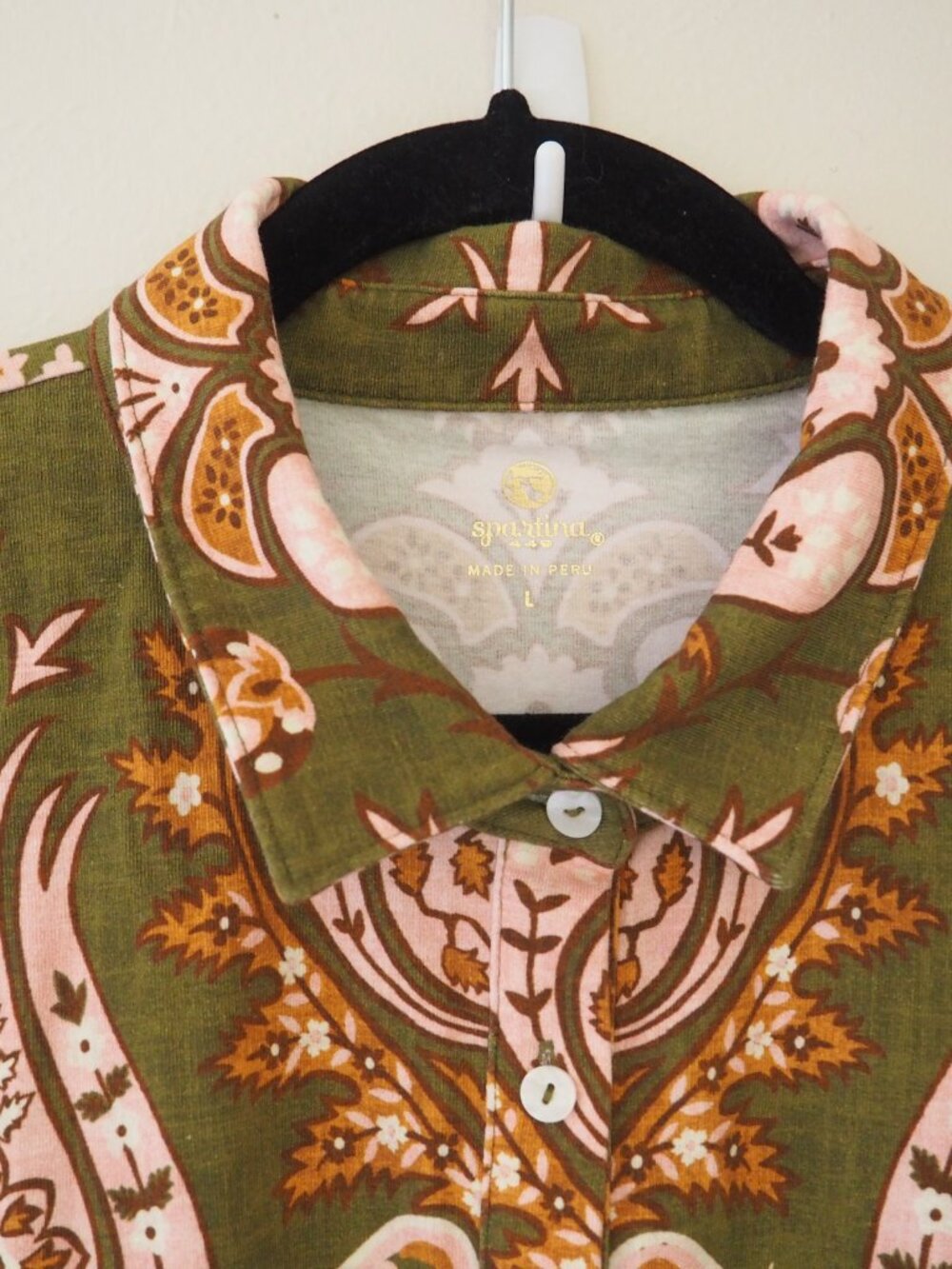 Spartina 449 Devin Polo Mercer House Damask Olive Short Sleeve Dress sz L - Picture 6 of 9